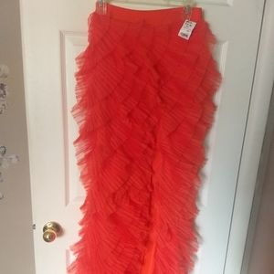 Orange ruffled high slit Maxi skirt